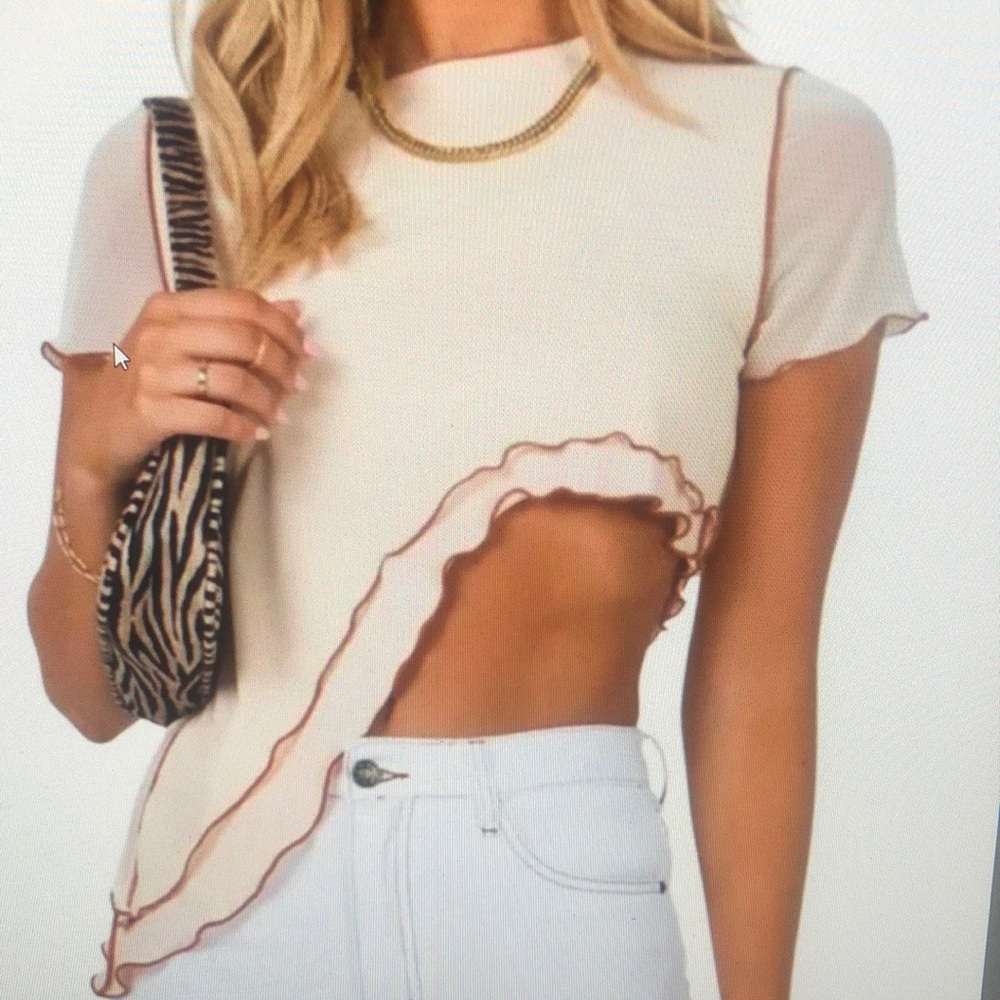 Stylish Cream Ruffle Trim Top
